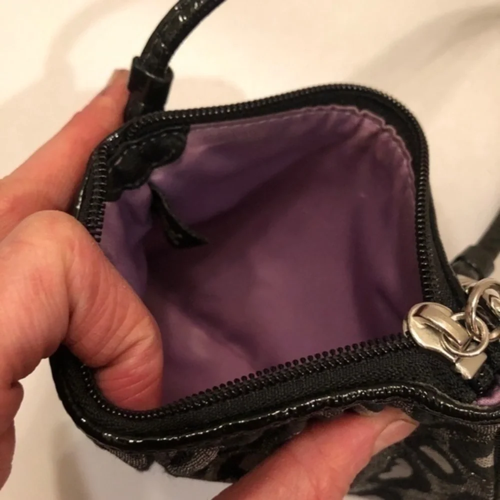 Coach black leopard wristlet metallic silver gray